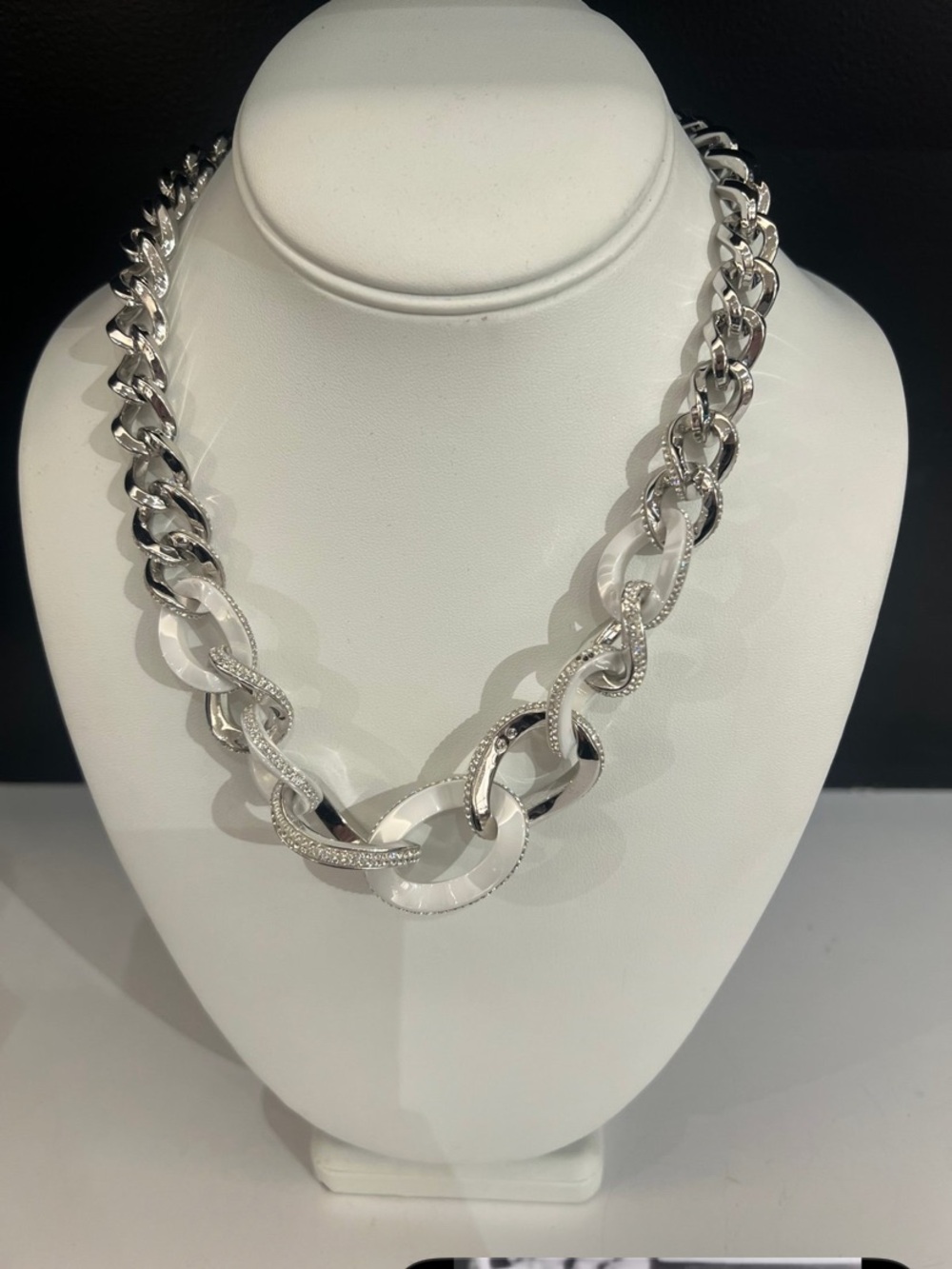 Swarovski Necklace - Crystals & White Ceramic in silver tone setting.